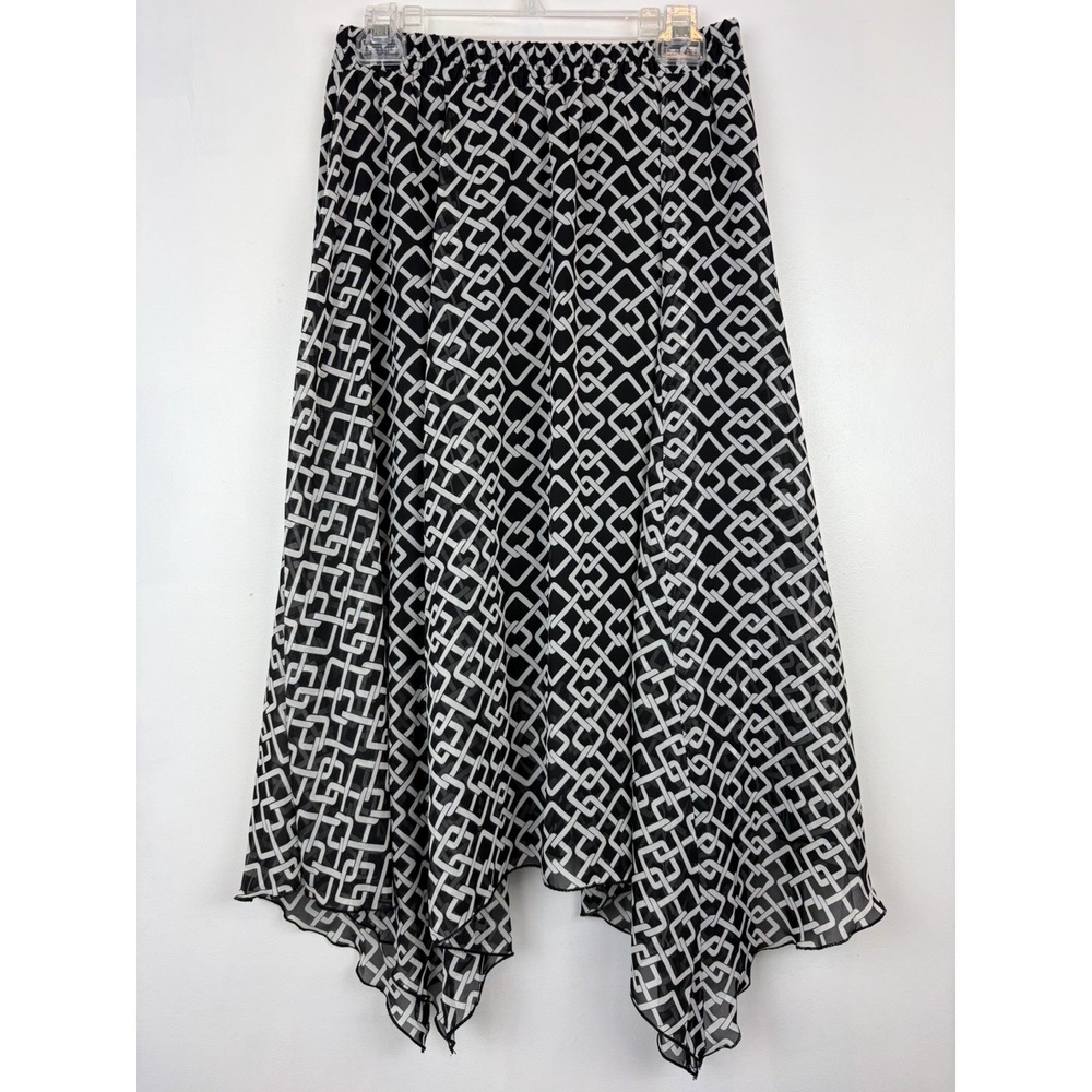 Midi Skirt Handkerchief Hem Womens Medium Blacy Flared Print Flowy Fairy Career
